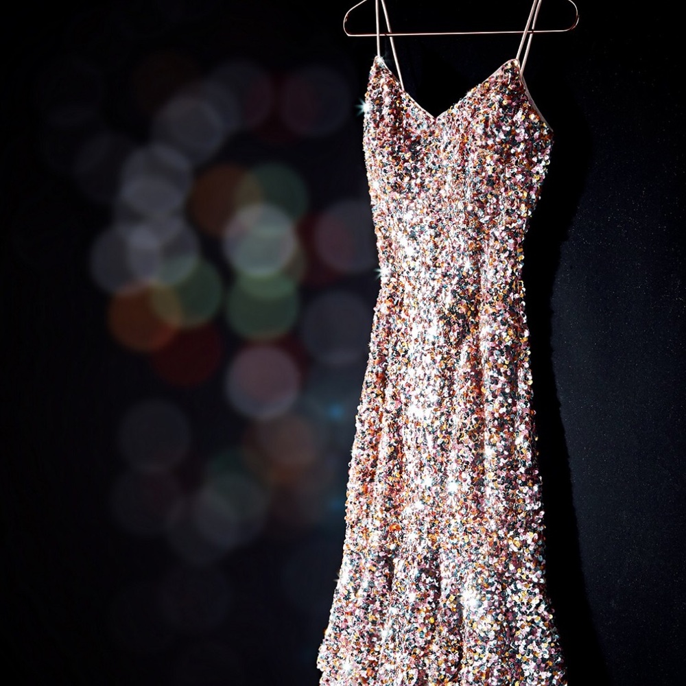 Sequin Ruffle Cocktail Dress Multi-gold/pink• New